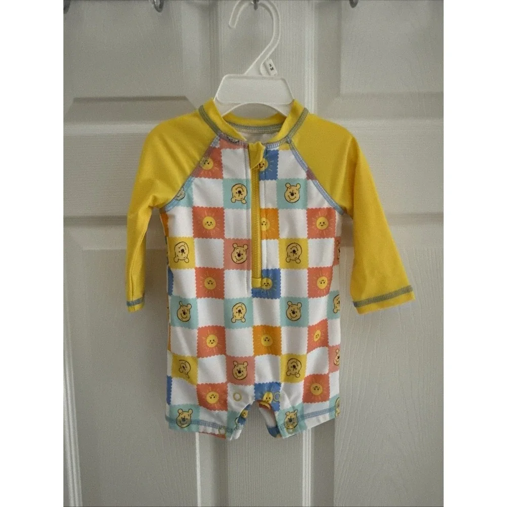 Winnie the Pooh baby unisuit long-sleeve rash guard design front zipper 3/6 Mo